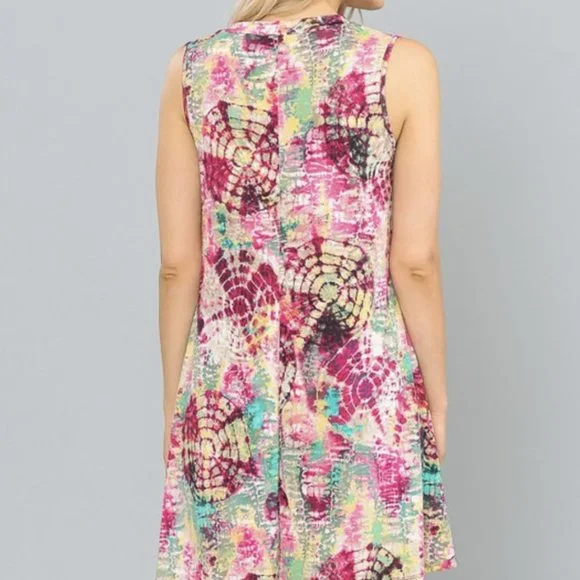 NWT Tie Dye Sleeveless Swing Dress - Picture 3 of 9